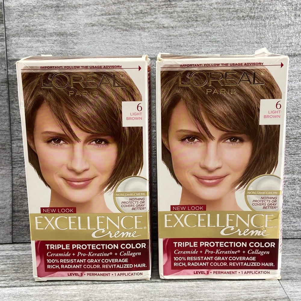 L'Oreal Paris Excellence Creme Permanent Hair Color 6 Light Brown Lot Of 2 New